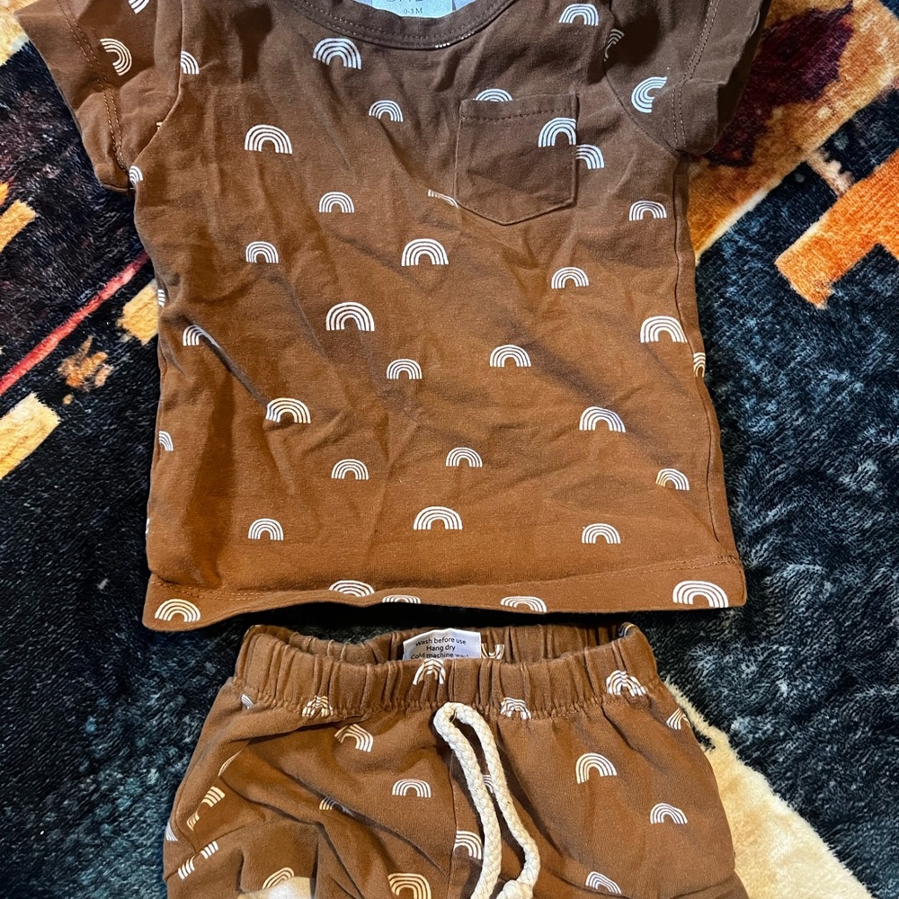 Brown Rainbow Print T-Shirt and Shorts Set